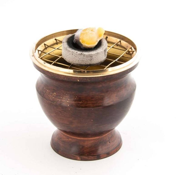 Emaille rotbraun - Räuchergefäß , Messing mit Netzeinsatz, 7,5 cm hoch