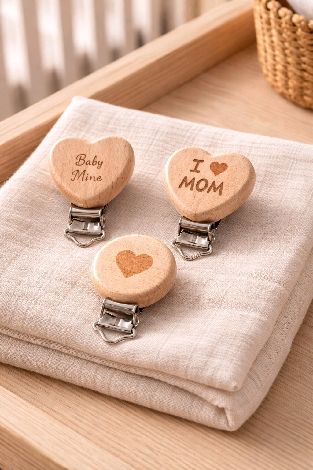 Clips corazón madera