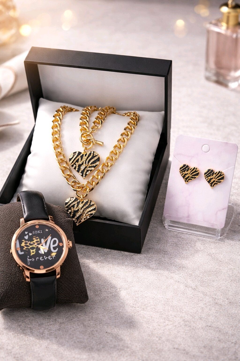 Reloj + pulsera + collar + pendientes animal print