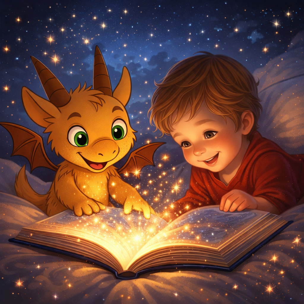 Nubbi schaut mit Kind ins Buch 
