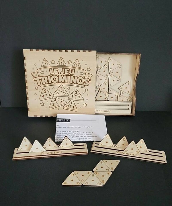 Jeu Triominos en bois avec boîte de rangement coulissante