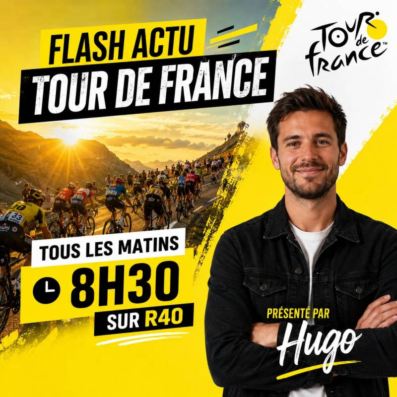 A partir du 4 juillet, Hugo présente l'actu du Tour de France tous les jours à 8h30 sur R40.