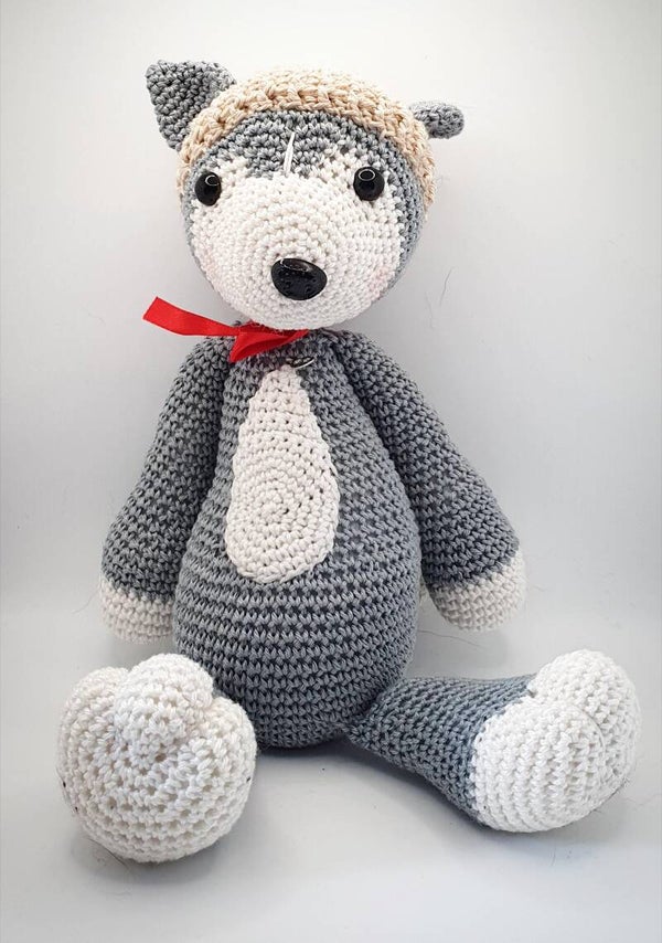 Amigurumi Husky Hadamar gehäkelt aus Baumwolle • handmade Geschenk und Dekoration, ca. 34,5 cm Kuscheltier