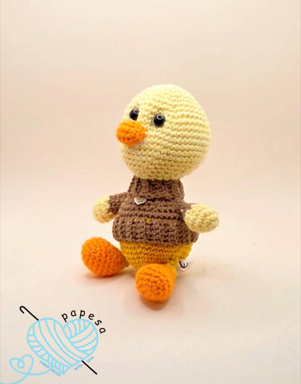 Ebbo die Ente 18 cm – Amigurumi gehäkelt aus Baumwolle – Handgemachtes Kuscheltier – Deko & Geschenkidee