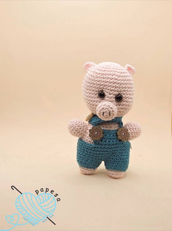 Sacha das Schweinchen • gehäkeltes Schwein Amigurumi • Kuscheltier aus Baumwolle 16 cm • handgemachtes Stofftier • Geschenk Baby & Kinderzimmer Deko