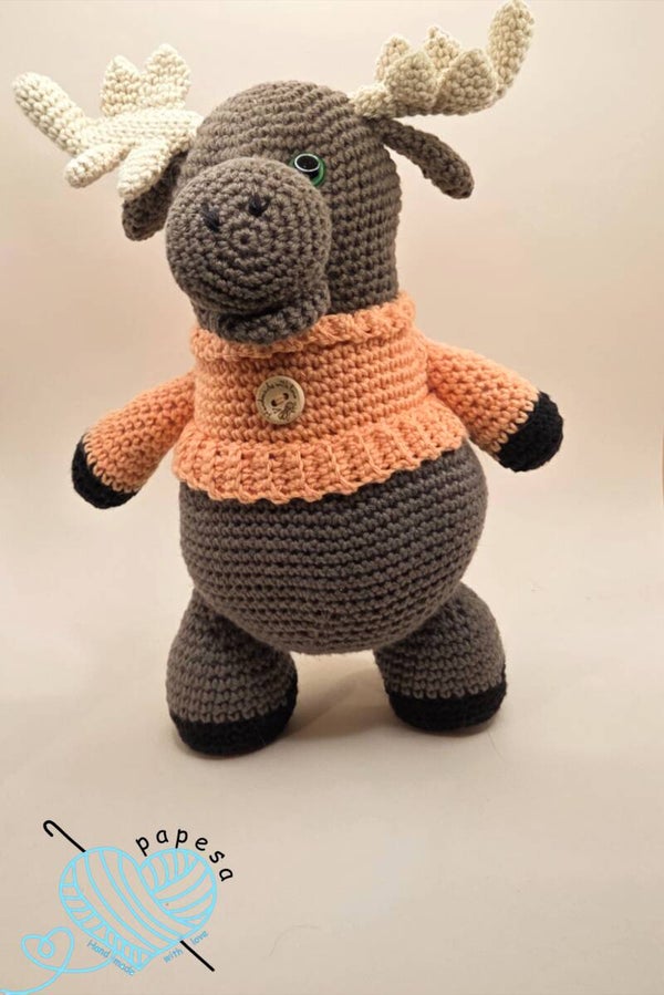 Ebert der Elch – Handgehäkelter Amigurumi Elch 23 cm • Kuscheltier aus Baumwolle • Waldtier Deko • Geschenk für Kinder & Tierliebhaber