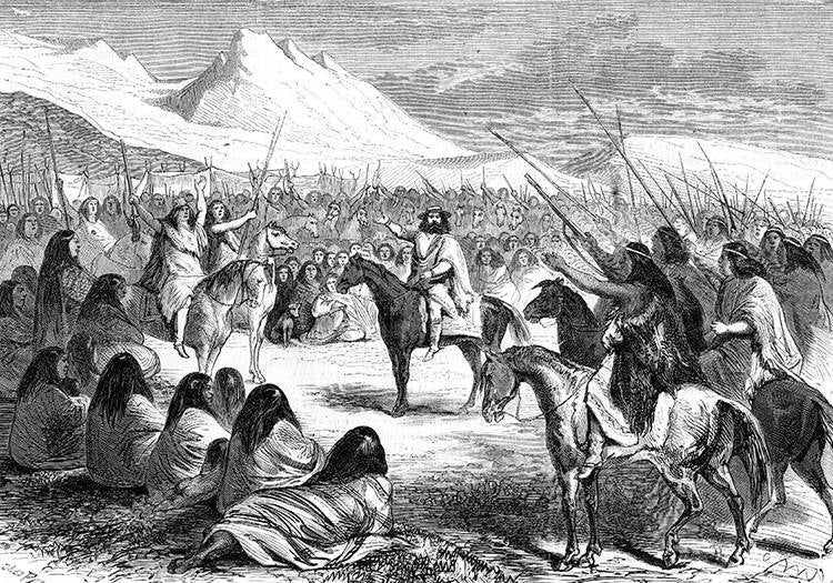 Antoine de Tounens entouré des Lonkos Mapuches