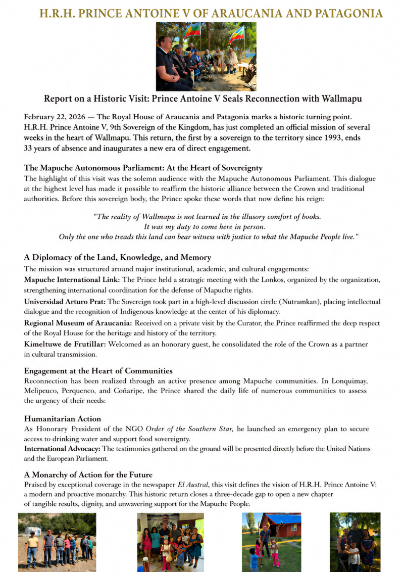 Prince of Araucania Antoine V visit to Wallmapu in 2026