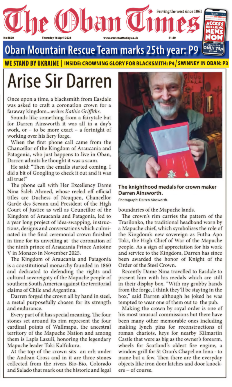 Le Royaume d'Araucanie dans le Ovan Times 16 avril 2026