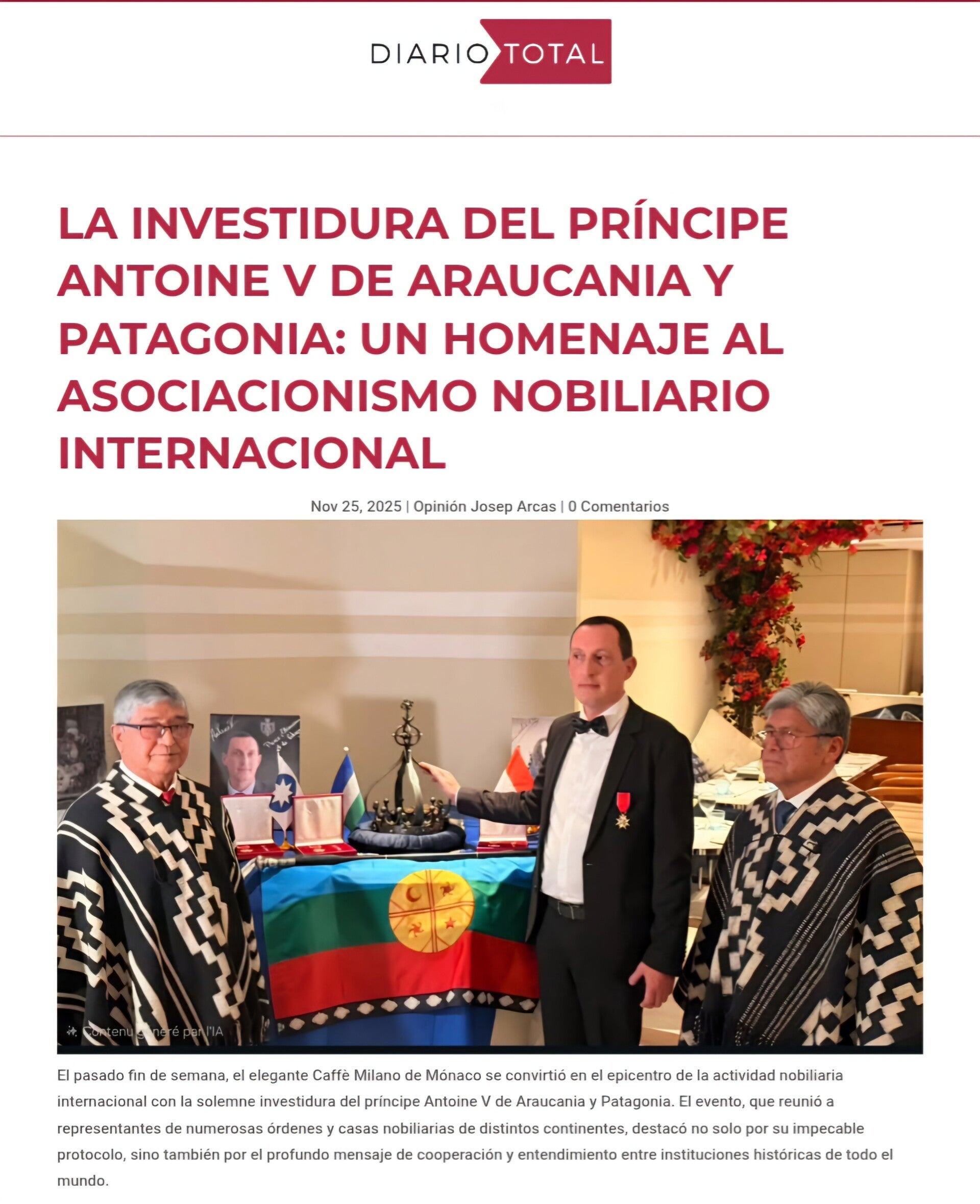 Le Prince Antoine V dans le journal espagnol Diaro Total