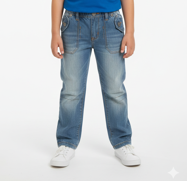 Jeans Regular Fit con Dettagli Cargo e Vita Elasticizzata