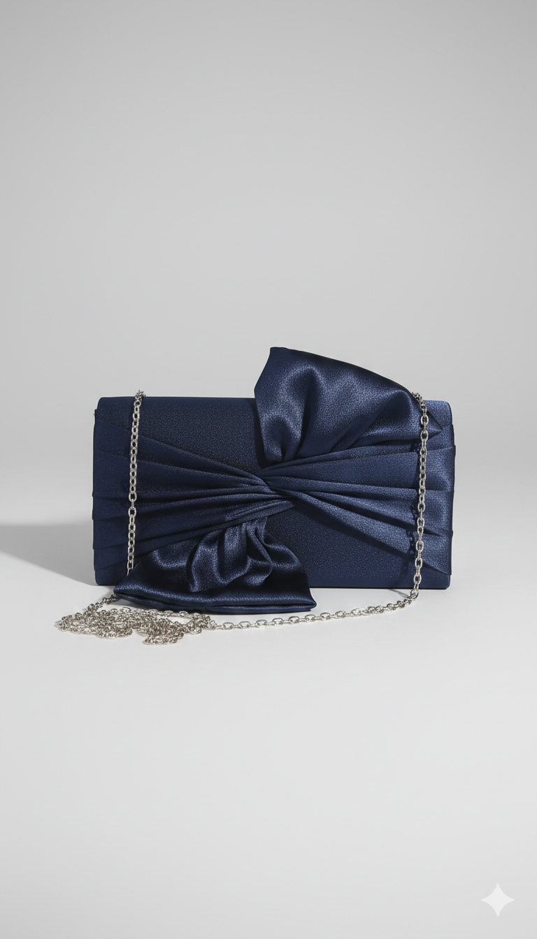 Pochette a Scatola in Raso Blu Notte