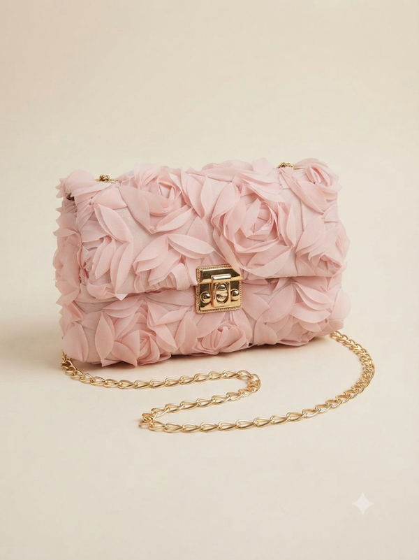 Elegante Borsa a Tracolla con Rose in Tessuto