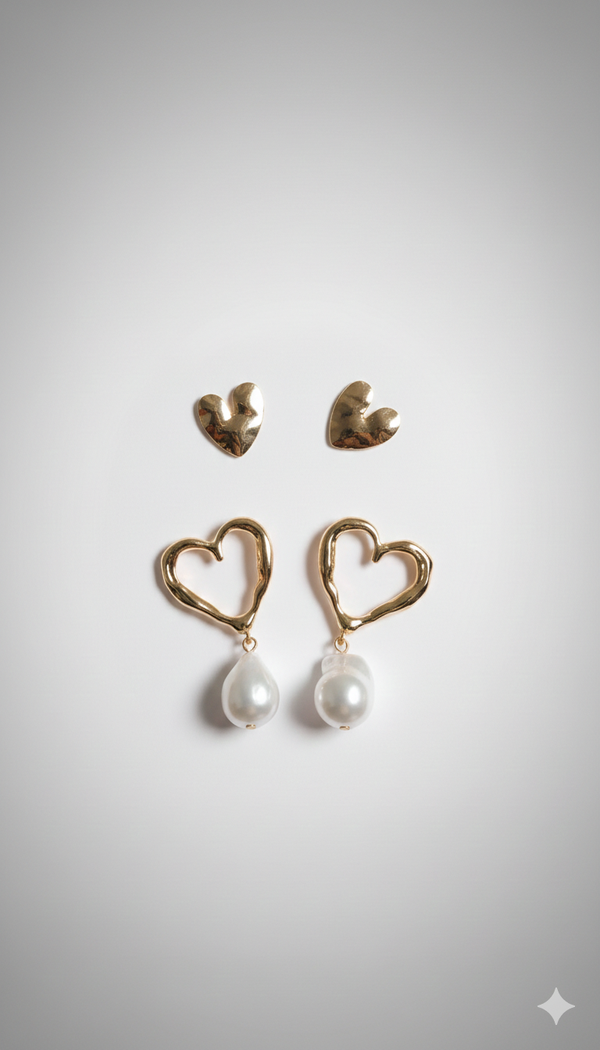 Set Orecchini "Golden Hearts & Pearls"
