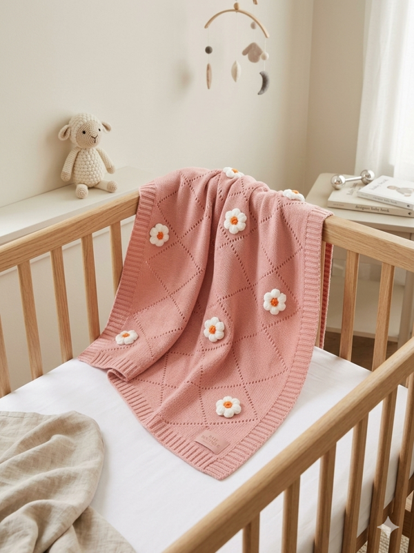 Copertina Neonato in Maglia con Margherite 3D