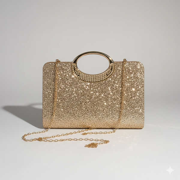 Borsa Glitter Dorata con Tracolla a Catena