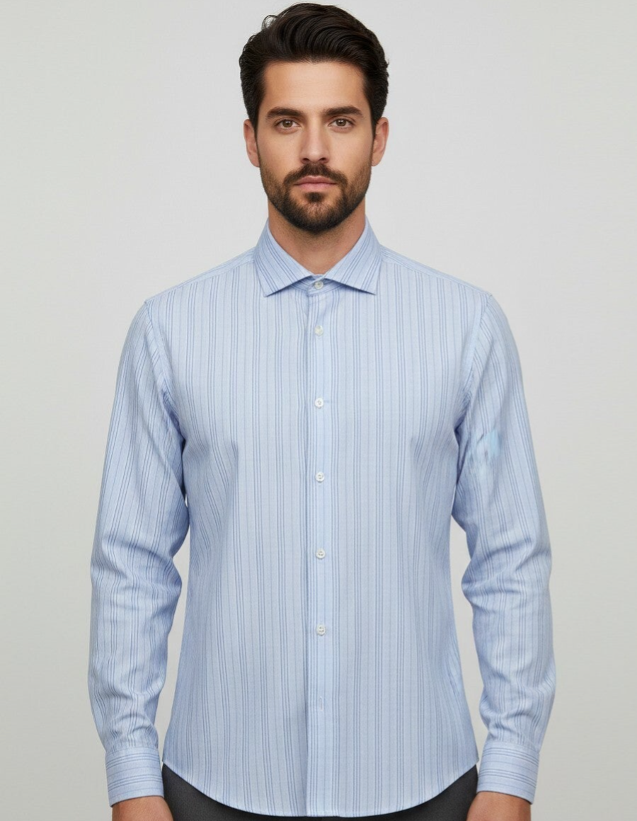 Camicia Azzurra a Micro-Righe