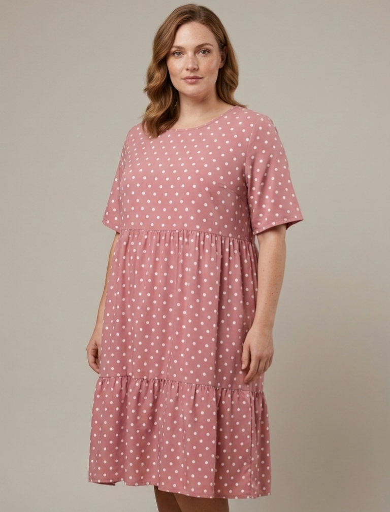 Abito Midi a Balze a Pois