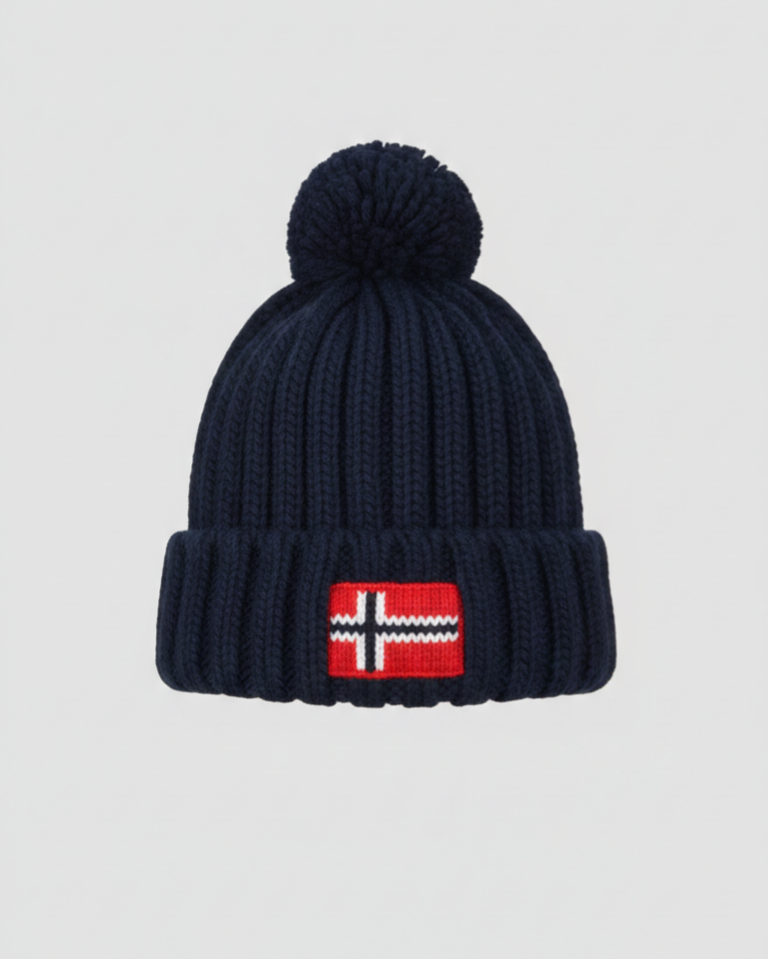 Berretto a Costine con Pompon e Patch Iconica