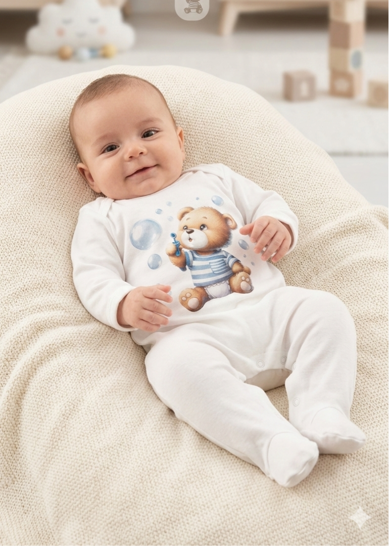 Tutina Body Neonato "Orsetto Bolle di Sapone"