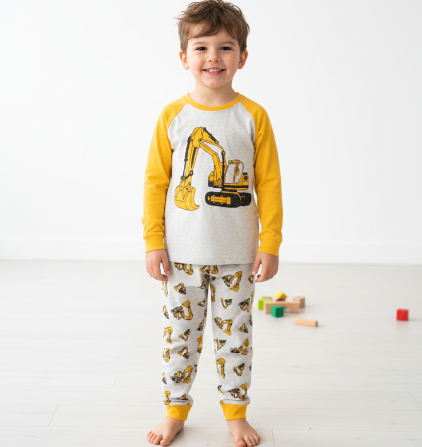 Pigiama "Piccolo Costruttore" – Set Due Pezzi con Escavatore