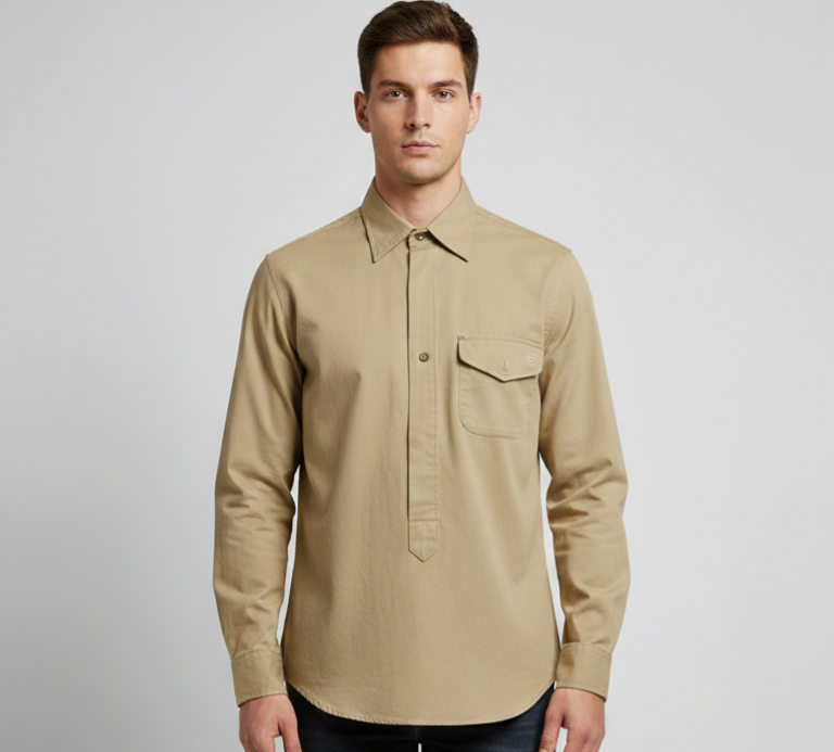 Camicia Modello "Sahariana" in Twill di Cotone