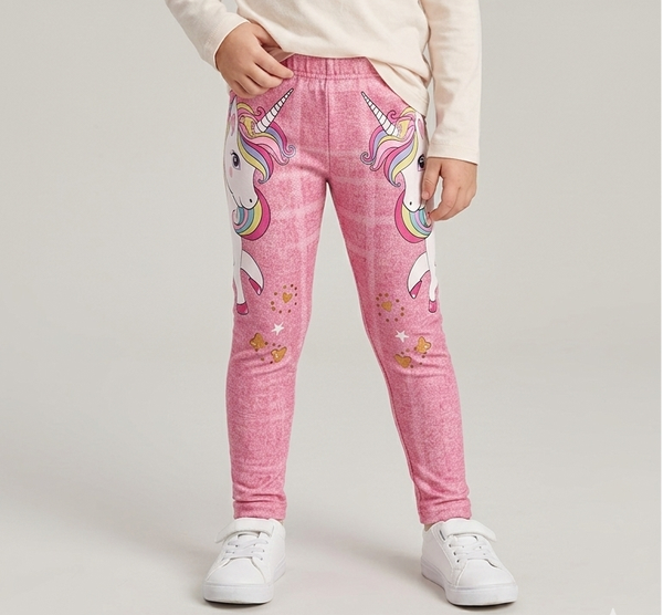Leggings Bimba "Unicorno Magico" – Effetto Denim Rosa