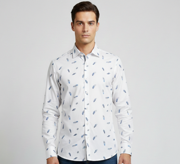Camicia Slim Fit con Stampa "Feather"
