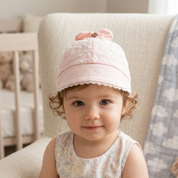 Cappellino in Pizzo per Neonata e Bambina con Fiocco Chic