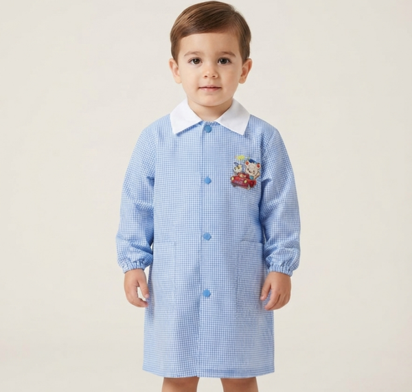 Grembiule per Asilo Yes Do Kids - Quadretti Azzurri con Ricamo Macchina