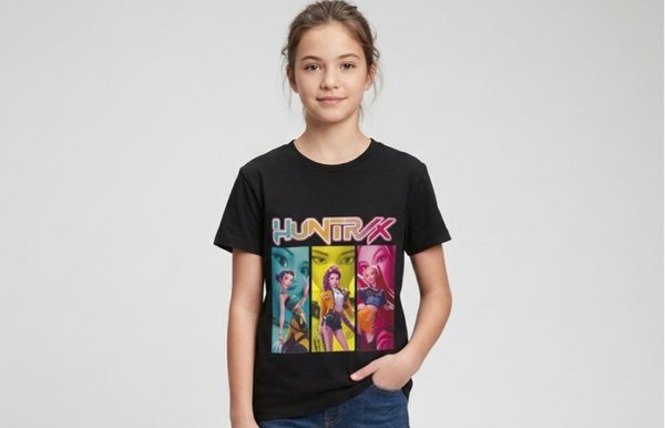 T-shirt nera "Huntrix" – Grafica Neon