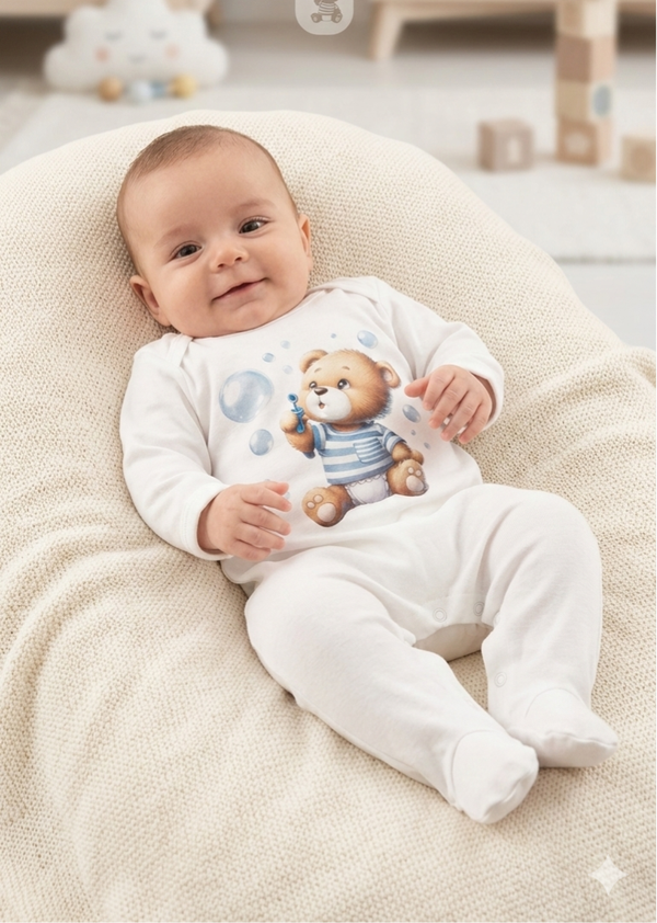 Tutina Body Neonato "Orsetto Bolle di Sapone"