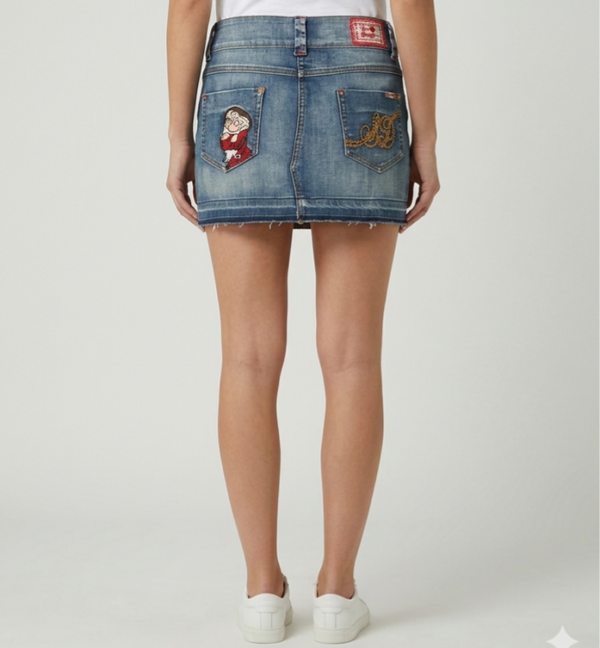 Minigonna in Jeans con Ricamo Brontolo