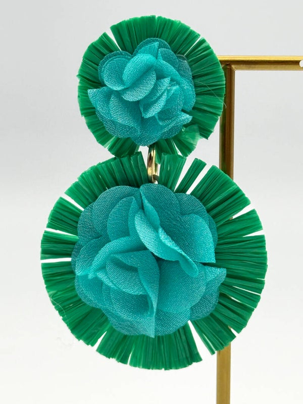 Raffia in groen - Organza bloemen