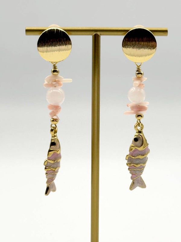 Pink/goldfilled fish - Rose quartz