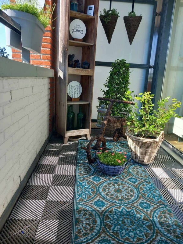 Buitenkleed 60-180cm, turquoise/bruin, bloem