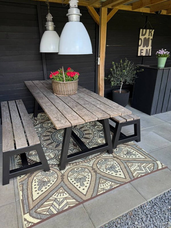 Buitenkleed 180-270cm, bruin/ crème, mandala