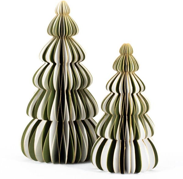 Papieren kerstboom wit met groen 16cm