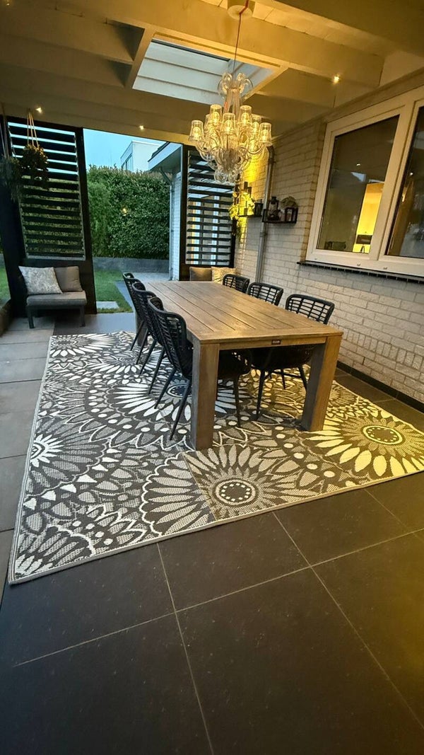 Buitenkleed 270-360cm, zwart/grijs/wit