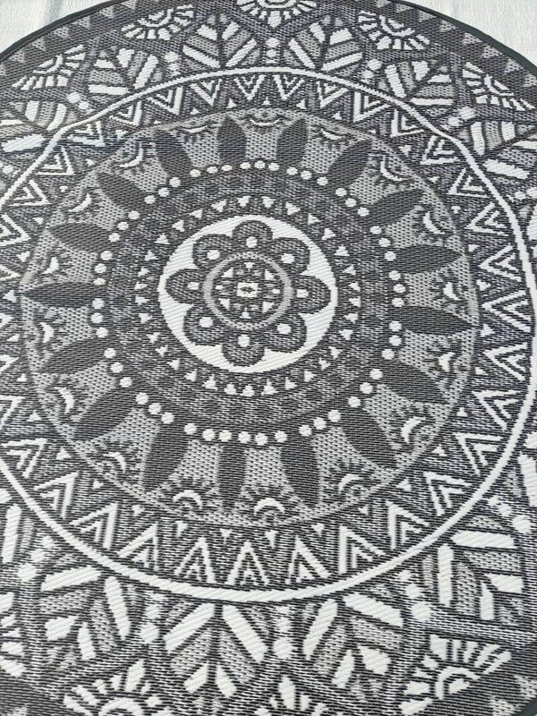Buitenkleed rond 180cm, grijs/wit