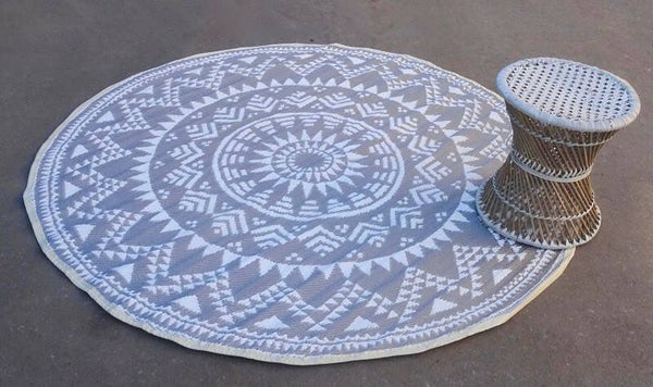 Buitenkleed rond, zilver/wit