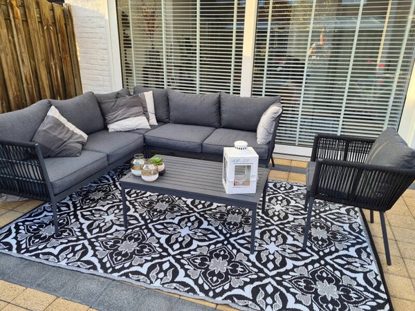 Buitenkleed, 180-270cm, zwart/wit