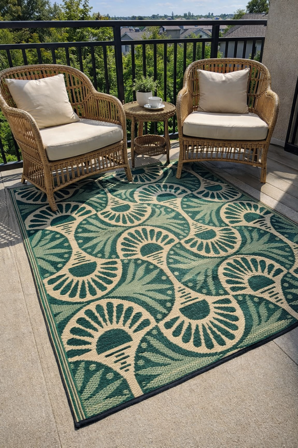 Buitenkleed 120-180cm, groen/zwart/creme