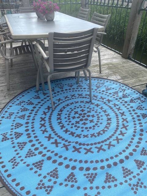 -60% korting, Buitenkleed rond, diameter 180cm, blauw/bruin