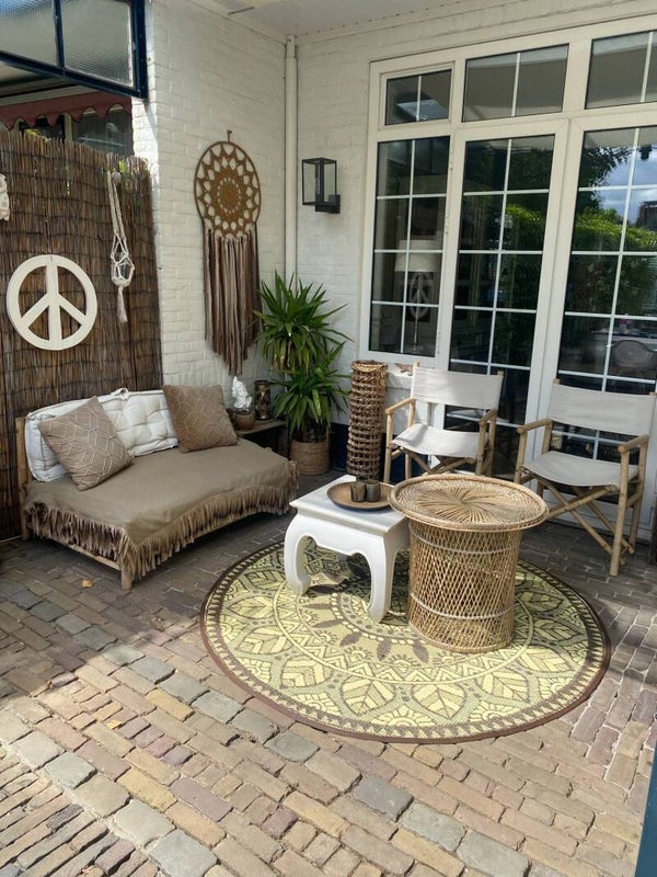 Buitenkleed rond 180cm, donker bruin/creme