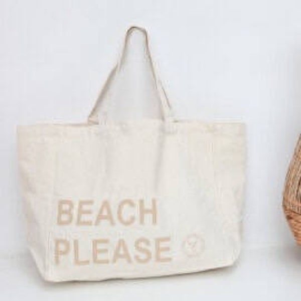 -50% korting, Grote canvas strandtas, beige