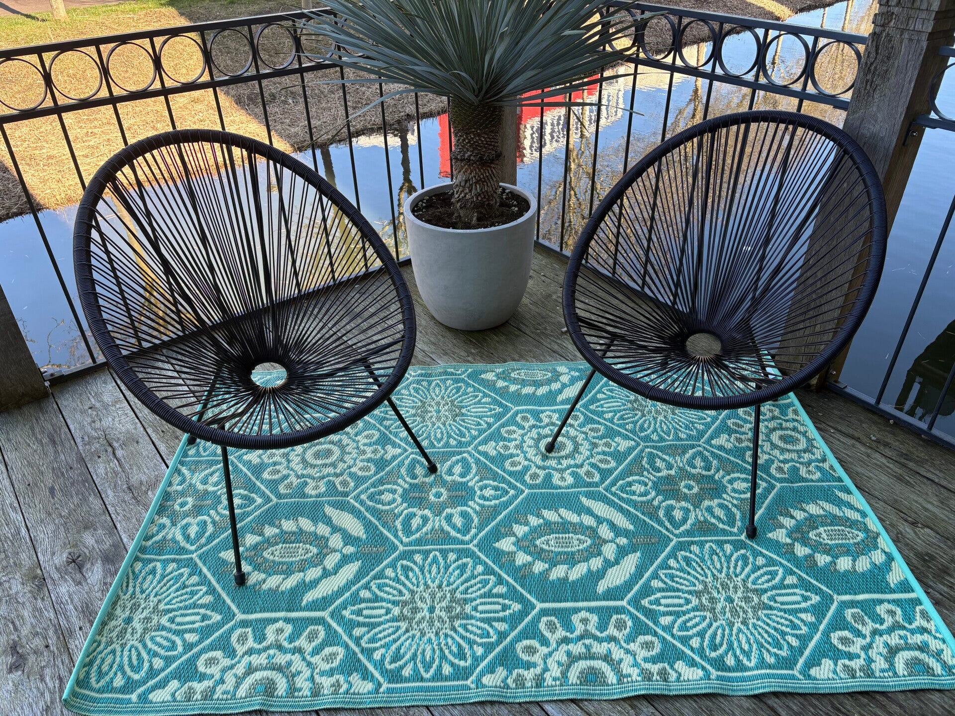 Buitenkleed 120-180cm, zeeblauw/groen/creme