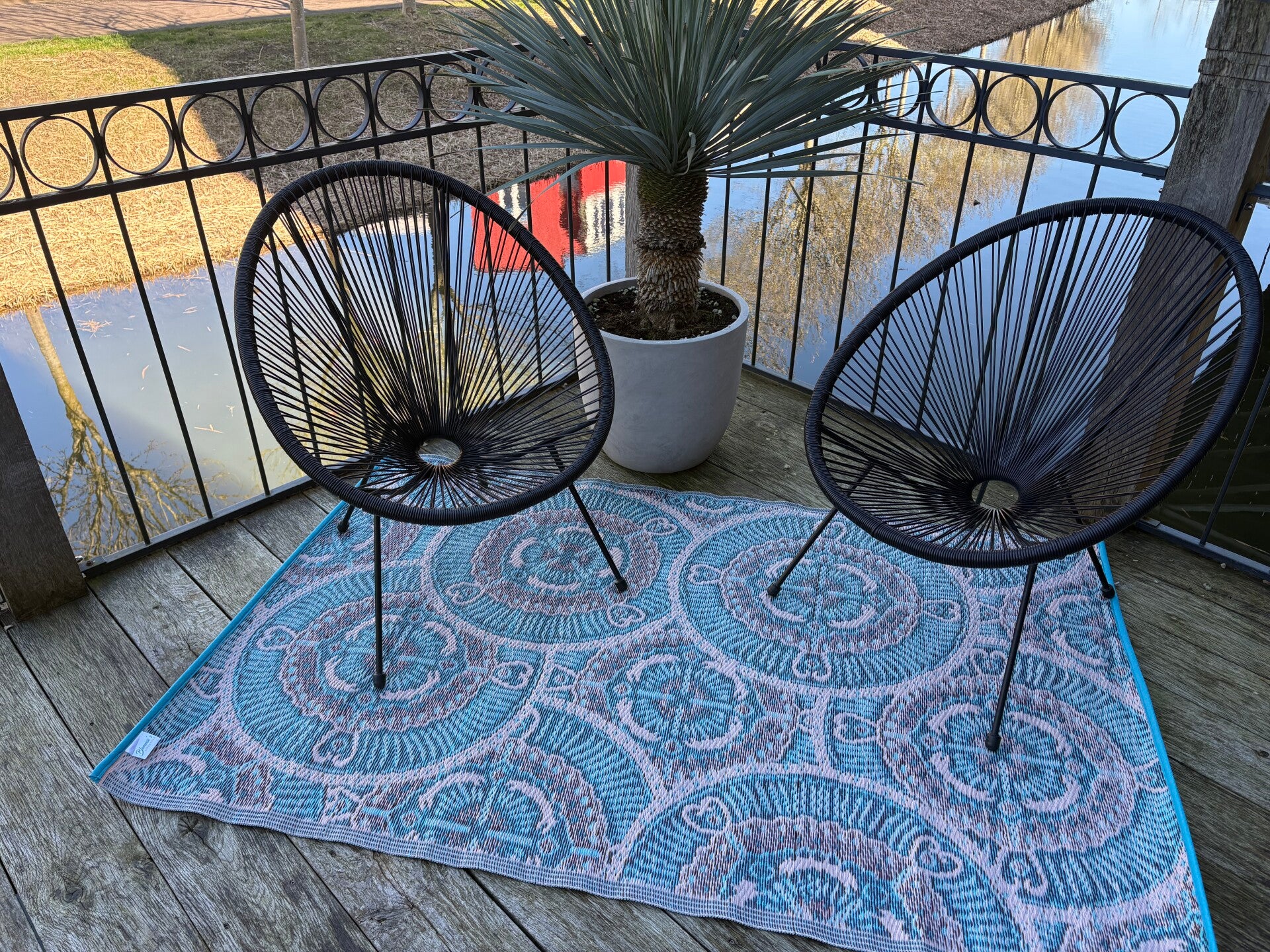 Buitenkleed 120-180cm licht blauw/ivoor/bruin