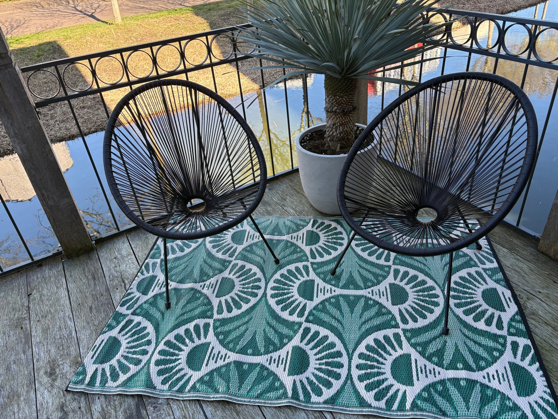 Buitenkleed 120-180cm, groen/zwart/creme