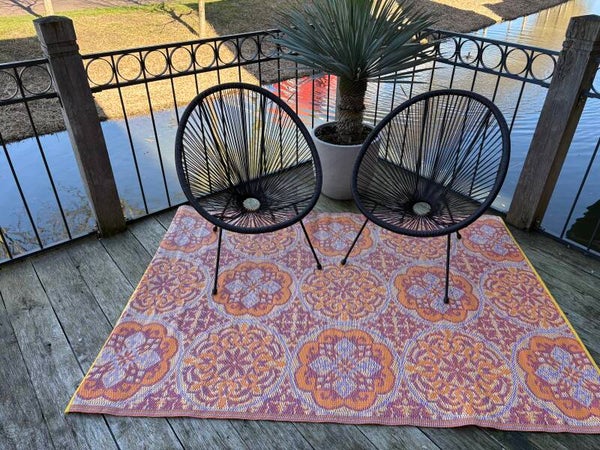 Buitenkleed 150-210cm, oranje/roze/wit/geel